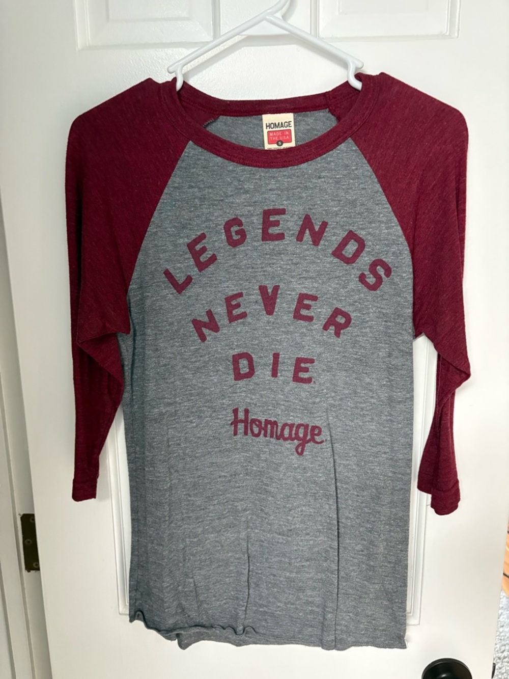 HOMAGE Gray Tee with Burgundy Trim and Graphic